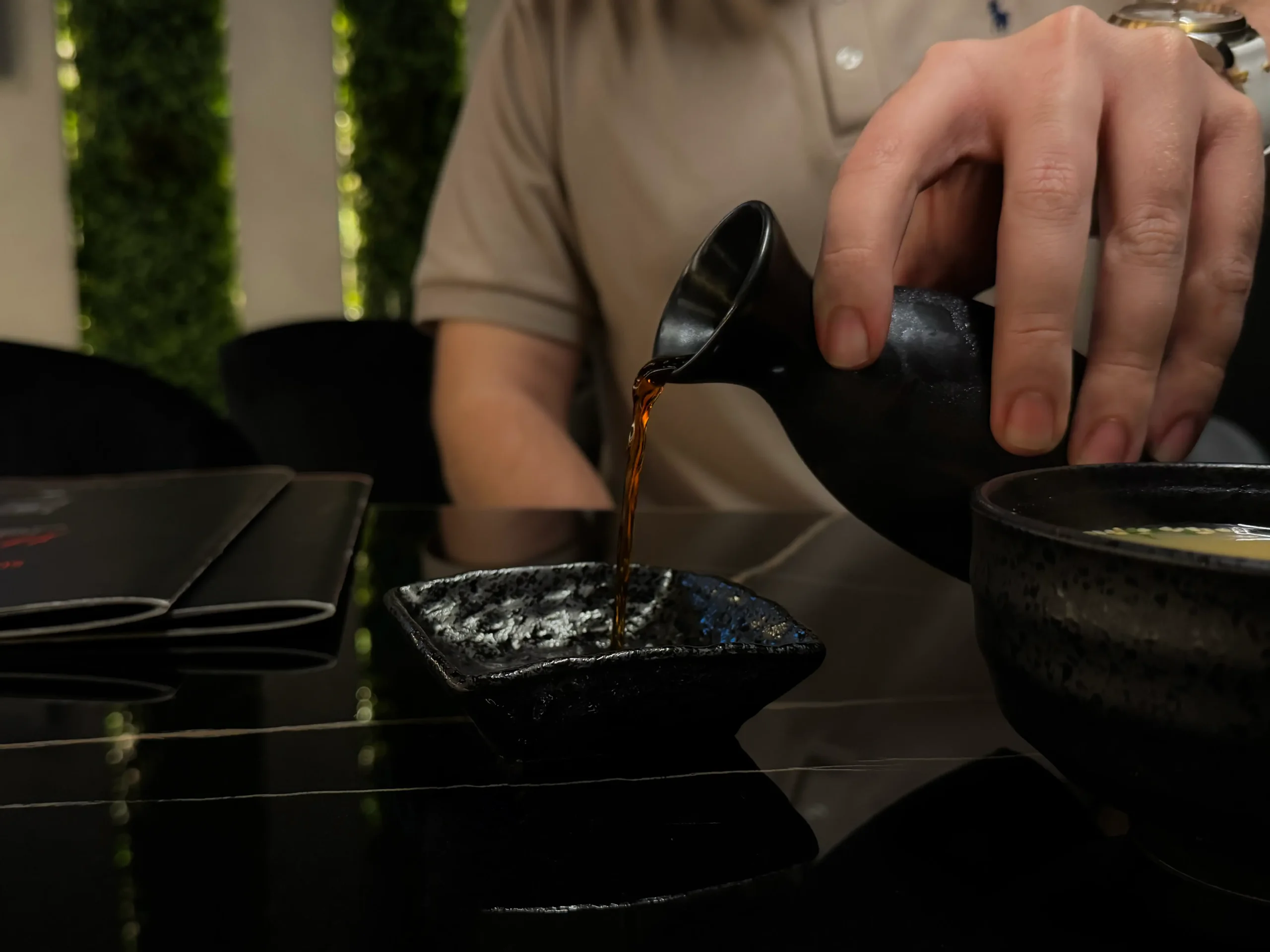 Pouring soy sauce